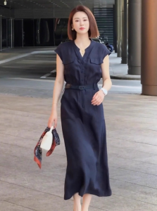 DANTING | Simple and Elegant Office Wear Dress in Navy Blue