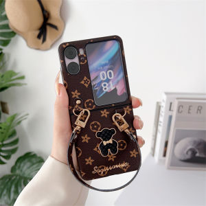 Compatible with Oppo Find N2 Flip Case Leather Case with Bear doll Strap Ultra-Thin Anti-Drop Shell Bumper Protective Cover for Oppo Find N2 Flip