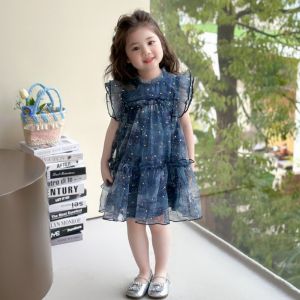 Summer Lace 2-7 Years Girls Clothes Korean Version Flying Sleeve Mesh Princess Dress Kids Fashion Party Wear