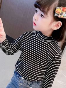 เสื้อยืดแขนยาวสไตล์ลําลองสําหรับเด็กผู้หญิงทารกถึงวัยรุ่นช่วงคอกึ่งสูงผ้ากํามะหยี่สองด้านเหมาะสําหรับฤดูใบไม้ผลิฤดูใบไม้ร่วงฤดูหนาว