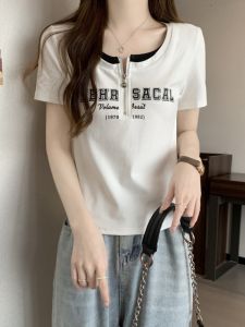 Slimming Short Sleeve T-Shirt Womens Summer New Style plus Size Base Shirt Conceal Belly Meat French Short Top Korean Loose Fit