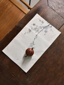 Handmade Cotton Linen Tea Ceremony Tablecloth Zen Style Dry Pounding Tea Cloth Table Flag Traditional Chinese Art Thousand Li Mountain Scene