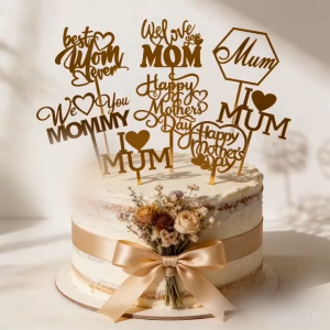 Pack of 10PCS Baptism Cake Toppers Happy Christening Cake Toppers Gold Mirror Acrylic Cake Topper