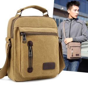 Casual Canvas Mens Shoulder Bag Business Style Trendy Korean Version Small Crossbody Bag with Zipper Closure Soft Nylon Lining