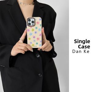 Colorful Flower Silicone Phone Case Crossbody Protective Cover for  13Promax Dual Hole 12 Antique White Travel Strap Chain 15Plus Handheld