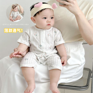 ผ้าฝ้ายแขนสั้นเสื้อผ้าเด็กสําหรับฤดูร้อนน้ําหนักเบา Nonwoven ทารกแรกเกิดเด็กผู้หญิง Overalls สไตล์ลําลองชุดปีนเขา