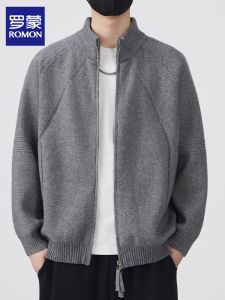 ROMON | Solid Color Casual Loose Stand Collar Knitted Cardigan