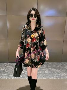 Áo Sơ Mi Nữ Dáng Rộng in Họa Tiết Cổ Polo Dài Tay Mùa Hè 2025 Dáng Dài Vừa Phải Che Giấu Mỡ Thừa Thời Trang