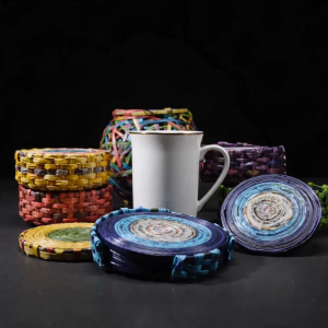 Artisan Recycled Paper Coaster Set – Sustainable Multicoloured Table Mats (Set of 6)