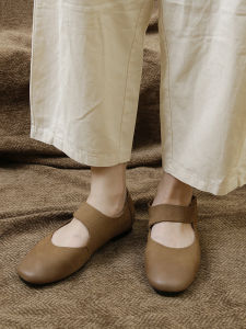 Hattin Genuine Leather Ballet Flats Retro Flat Bottom Womens Shoes Comfortable Country Style Grandma Mary Janes Low Cut Single Shoes