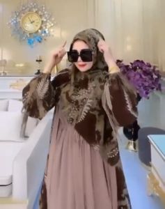 Promo Gratis Hijab Baju Gamis Terbaru Kekinian Jumbo Ceruty Babydoll Premium Full Furing Mewah Arumi Yasmin Syahnazz