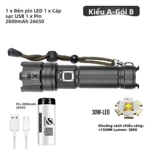 Siêu Sáng LED Đèn Pin USB Có Thể Sạc Lại Torch Ánh Sáng Với 30W LED Có Thể Chiếu Sáng 1500 Mét Chiến Thuật Đèn Lồng