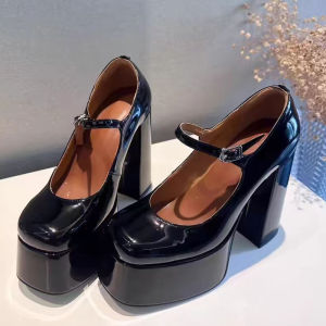Giày Cao Gót Nữ Bằng Da PU Thanh Lịch Chunky Platform Punk Square Heel Pumps Thời Trang Mary Janes Cho Đảng Prom Giày Ngoài Trời