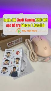 Chuột máy tính có dây Inphic B8 hồng trà sữa cute Silent Click không tiếng DPI 7200 Gaming có App điều chỉnh game văn phòng