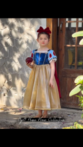 Girls Princess Dress with Red Cape & Bow Headband Kids Fairytale Costume Puff Sleeve Party Gown for Birthday Halloween Cosplay