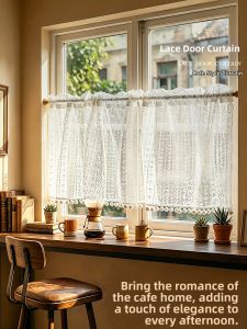 French Lace Embroidered Cafe Curtain Easy Installation Retro Style Door Drape