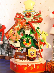 AREA-X Block AB0065 Merry Christmas Tree Music Box Spongebob Squarepants Series Gift Decoration Building Brick Toy
