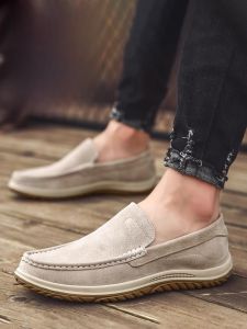 DTHN | Mens Slip-On Casual Shoes Spring 2024 New Leather Outdoor Travel Soft Bottom Durable Rubber Sole Flat Heel Fashion Style