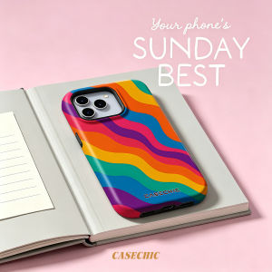 Potdemiel | Bright Rainbow Curve For Case For iPhone 17 16 15 Pro Max TPU Anti-Scratch Outer Shell Raised Screen CaseChic