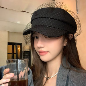 Retro Mesh Newsboy Beret Children Fall and Winter French Style All-Matching Octagonal Cap Face-Looking Small Net Red British Peaked Cap