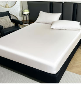 Silky Elastic ชุดผ้าปูที่นอนเงาสีขาวผ้าปูที่นอน ไม้ไผ่นุ่ม Lyocell Fiber ที่นอน + ปลอกหมอนสําหรับ 1.5 M เตียง 3 PC