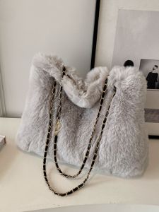 กระเป๋าสะพายข้างขนนุ่มขนาดใหญ่ฤดูใบไม้ร่วง/ฤดูหนาว กระเป๋าสะพายข้างโซ่แบบลำลองสำหรับผู้หญิง กระเป๋าถือทรงกลมอเนกประสงค์ กระเป๋าสะพายข้างแบบสะพายข้างแบบทันสมัย