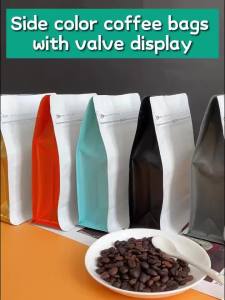 50pcs High Quality Colorful Flat Bottom Pouch Zip Lock Pouch Aluminum Foil Coffee Tea Bag with Valve Plastic Packaging Bags
