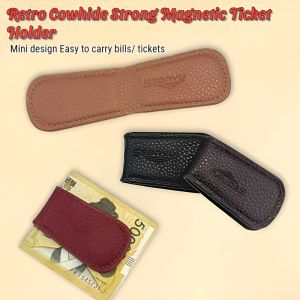 Leather Layer Banknote Clip Vintage Strong Magnetic Wallet Portable Light Mini Wallet Coin Clip