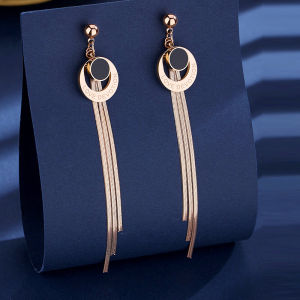 High Color Retention Titanium Steel Tassel Earrings to Make round Face Thin-Looked Graceful and Fashionable Long Eardrop Stud Earrings Female 2024 New Arrival Tide
