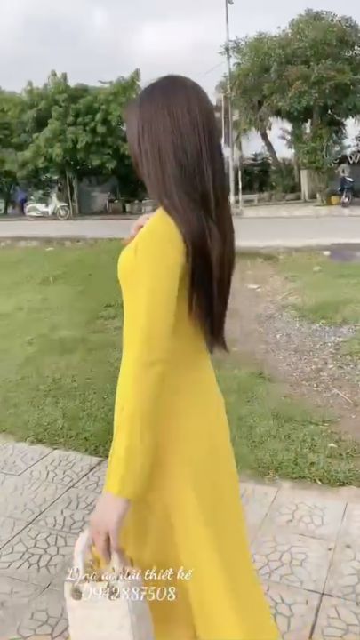 Áo dài truyền thống, áo dài 4 tà chiffron màu vàng đẹp, ôm và tôn dáng ...