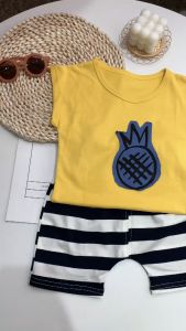 Cotton childrens short sleeve suit summer baby cartoon thin casual two-piece set