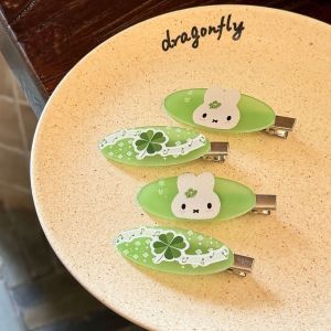 Miffy | Kẹp Tóc Hình Cỏ Bốn Lá Màu Xanh Nhạt & Hình Thỏ Hoạt Hình Kẹp Mỏ Vịt Dễ Thương Dành Cho Bé Gái Phụ Kiện Anime
