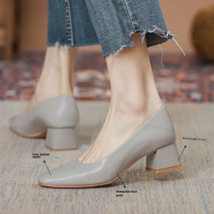 Genuine Leather High Heels Soft Leather Square Head Work Shoes Womens Spring New Style Korean Version Fashion Single Shoes