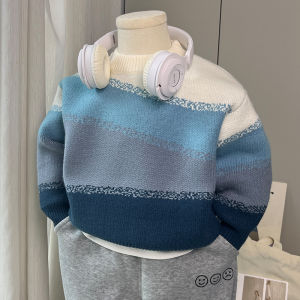 Autumn and Winter Boys Korean Style Thickened Crew Neck Knit Top