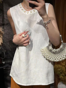 YUFUQING | French Design Heavy Embroidery Round Neck Sleeveless Vest Women Summer Loose Slimming Beautiful Outerwear Top Casual Style