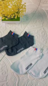 DRKS77 Kaos Kaki Pendek Semata Kaki Garis Francce Kaos Kaki Pria Wanita Dewasa Putih Hitam
