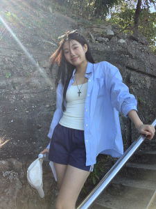 Áo Sơ Mi Nữ Tay Dài Màu Xanh Lam Kẻ Sọc Phong Cách Pháp Mùa Thu 2025 Mới Của Red Celebrity House Áo Sơ Mi Cotton Thường Ngày