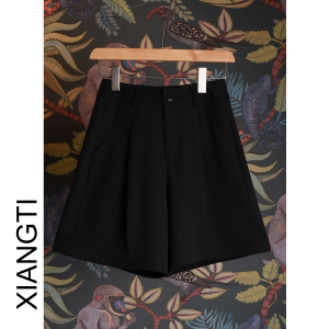 Quần Short Chữ a Màu Đen Cạp Vừa Cho Nữ Mùa Xuân Thu Thường Ngày Quần Short Ống Rộng Quần Short Nữ