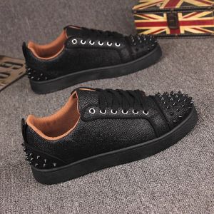 Mens Casual Sports Shoes Spring 2025 New Style Ultra-Leather Dequan Rivet Wear-Resistant Standing Shoes round Toe Rubber Sole