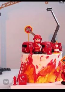 PAJANGAN KUE ULANG TAHUN DAMKAR FIRE FIGHTER TOPPER CAKE PEMADAM KEBAKARAN / HIASAN KUE ULANG TAHUN ANAK