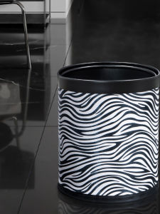 Luxurious Black White Trash Can for Home Office Kitchen Bedroom Living Room High Capacity 14L Metal Inner Bucket round Shape