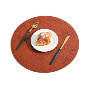 PlacematsDual Sided PU Leather Place Mats Heat Resistant Waterproof No-Slip Washable Round Floral Kitchen Coffee Table Mats