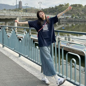 Retro American Black Short Sleeve T-Shirt Womens Loose Oversize Versatile Summer Couples Clothing Cotton round Neck Top