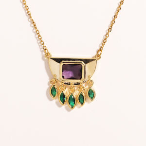 สแตนเลสครึ่งรอบสีเขียวรูปไข่เพทายพู่จี้สร้อยคอผู้หญิงสวมใส่ทุกวันแฟชั่นคอโซ่เครื่องประดับกันน้ำ