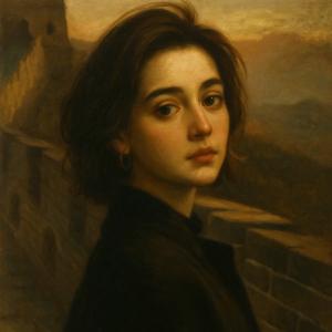 Tranh Nghệ thuật "Cô Gái Đứng Bên Vạn Lý Trường Thành" VIETSMART ART - Sơn dầu 60 x 70cm