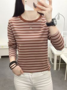 Autumn Long Sleeve T-shirt Womens Plus Size Loose Bottoming Shirt Autumn Clothing Outer Wear Middle-Aged and Elderly Womens Dress Pure Cotton Top Clothes