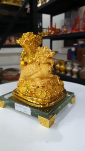 สินค้าเข้าใหม่ สังกัจจายน์นั่งกบ และ เต่ามังกรหลังผักกาด สีทอง พ่นทราย ฐานแก้ว ขนาดสูง6นิ้ว