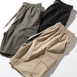 Casual Loose Mens Summer Shorts Quick Dry Multi Pocket Workwear Straight Leg Elastic Waist Breathable Fashion Urban Youth Shorts