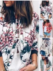 เสื้อคาร์ดิแกนคอตั้งพิมพ์ลายพืชแฟชั่นฤดูใบไม้ร่วง ทรงเข้ารูป แขนยาว ปกติ สำหรับผู้หญิงไซส์ใหญ่ S-5XL เสื้อคลุมกันหนาวสั้น