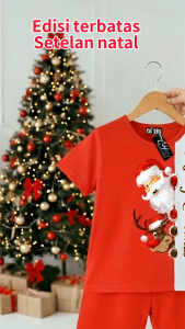 Setelan anak Natal Bahan Vistaterry Tebal dan Lembut untuk Anak Laki-laki dan Perempuan 1-9 Tahun